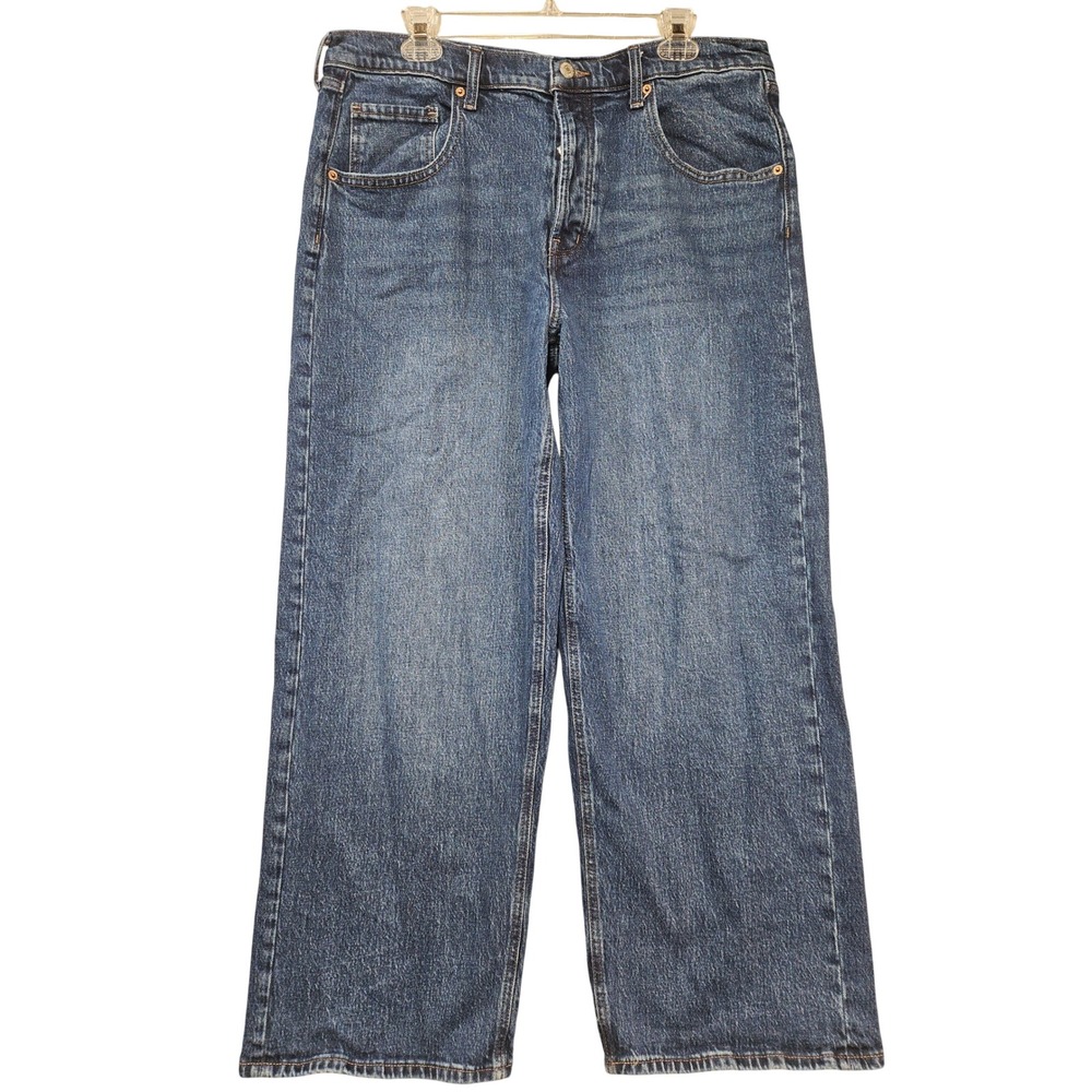 Old Navy Extra High Rise Wide Leg Jeans Blue Medium Wash Button Fly Womens 16